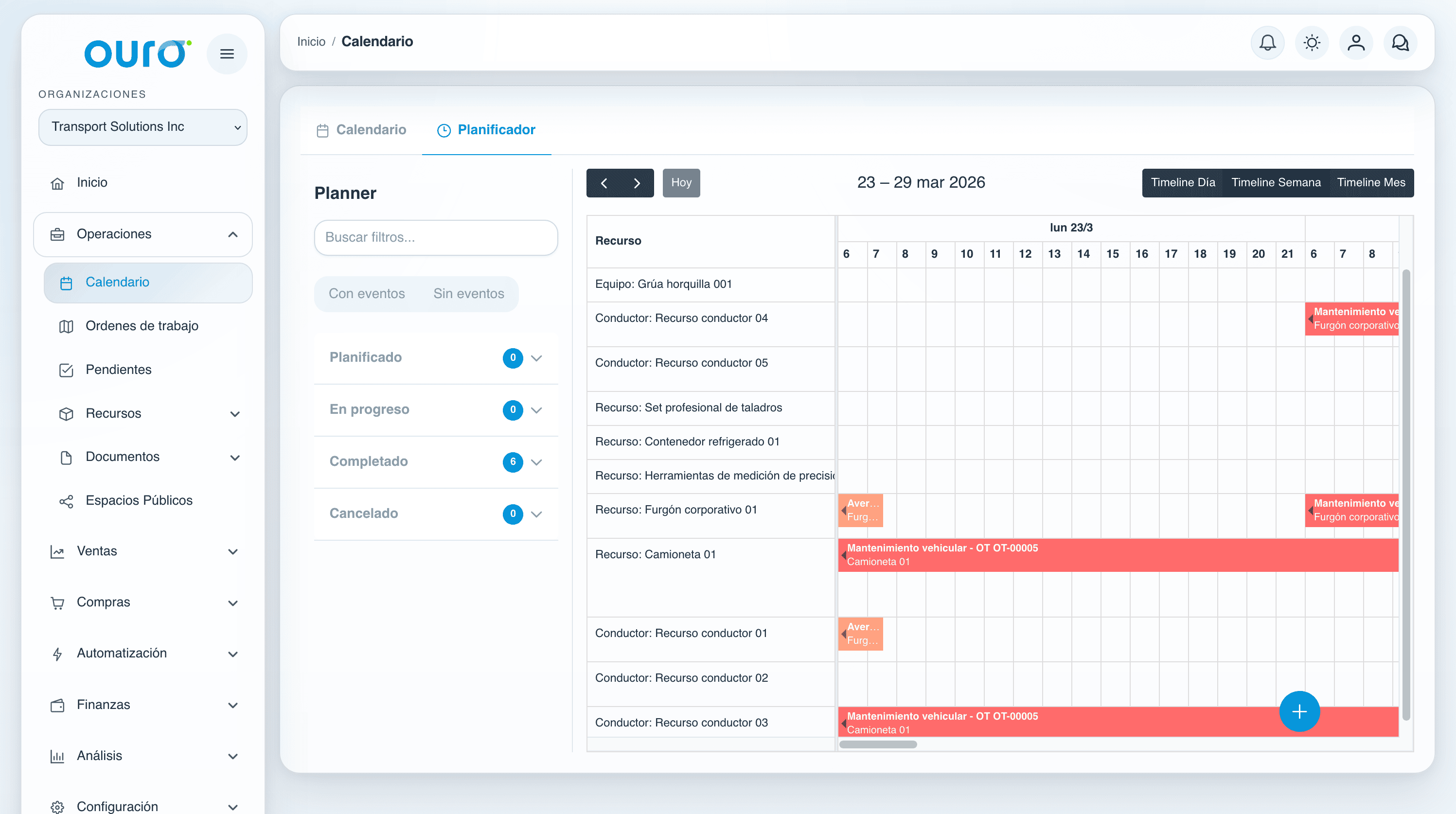 Vista previa del planner operativo en Ouro